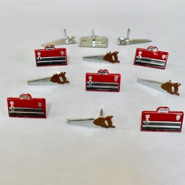 SAW & TOOL BOX SCRAPBOOKING DECORATIVE BRADS EYELET OUTLET 8 PCS ,2 DESIGNS