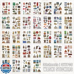 Bomichi Travel Sticker Book, 32 Sheets 377 Pcs Vintage Aesthetics Stickers an