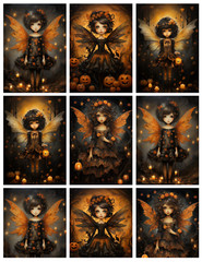 Set of 9 Halloween Fairies Girls w. Wings Crafting STICKERS – Just Cut & Use!