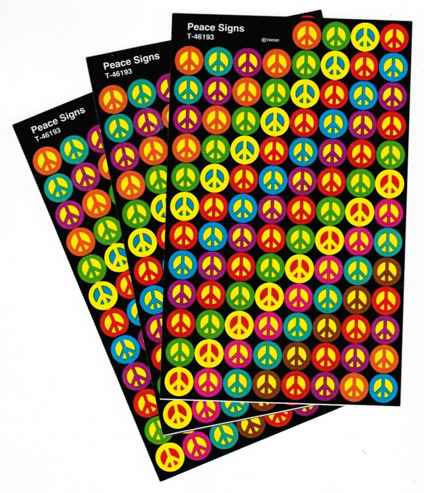 PEACE SIGNS 3 Sheets Mini Colorful 300 Scrapbook Stickers!!