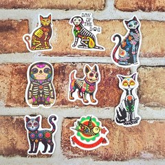 Day of the Dead Sugar Skull Stickers | Colorful Floral Calavera | Set of 10