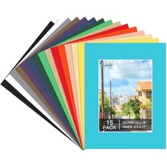 15 Pack 12×16 Picture Mats for 8.5×11 Photos Mixed Colors Bevel Cut Mat Boards
