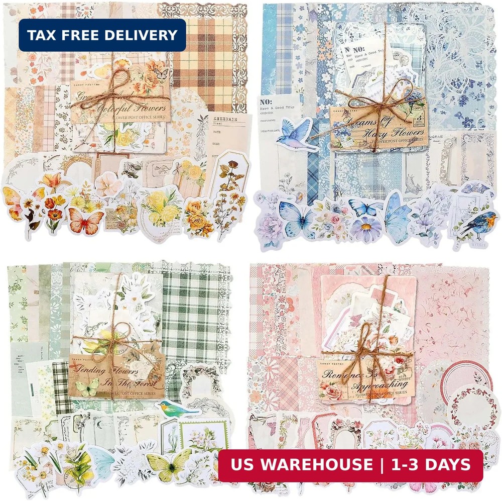 LIGHOON 400 Pcs Vintage Floral Scrapbook Paper, Floral Journaling Stickers Kit,