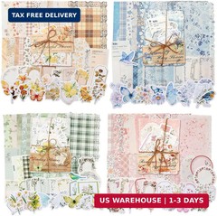 LIGHOON 400 Pcs Vintage Floral Scrapbook Paper, Floral Journaling Stickers Kit,