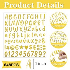 648 PCS Gold Sticker Letters,SelfAdhesive Glitter Number Stickers for Graduat…