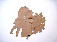 Charming Vintage Die Cut of Boy & Girl Dancing w/ Blue Forget-Me-Nots *