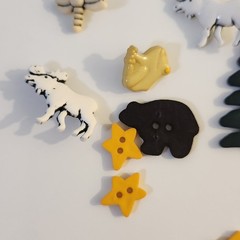 UNUSED Decorative Buttons OUTDOORS CANOE FISH TREE MOOSE Crafts Sewing Scrapbook