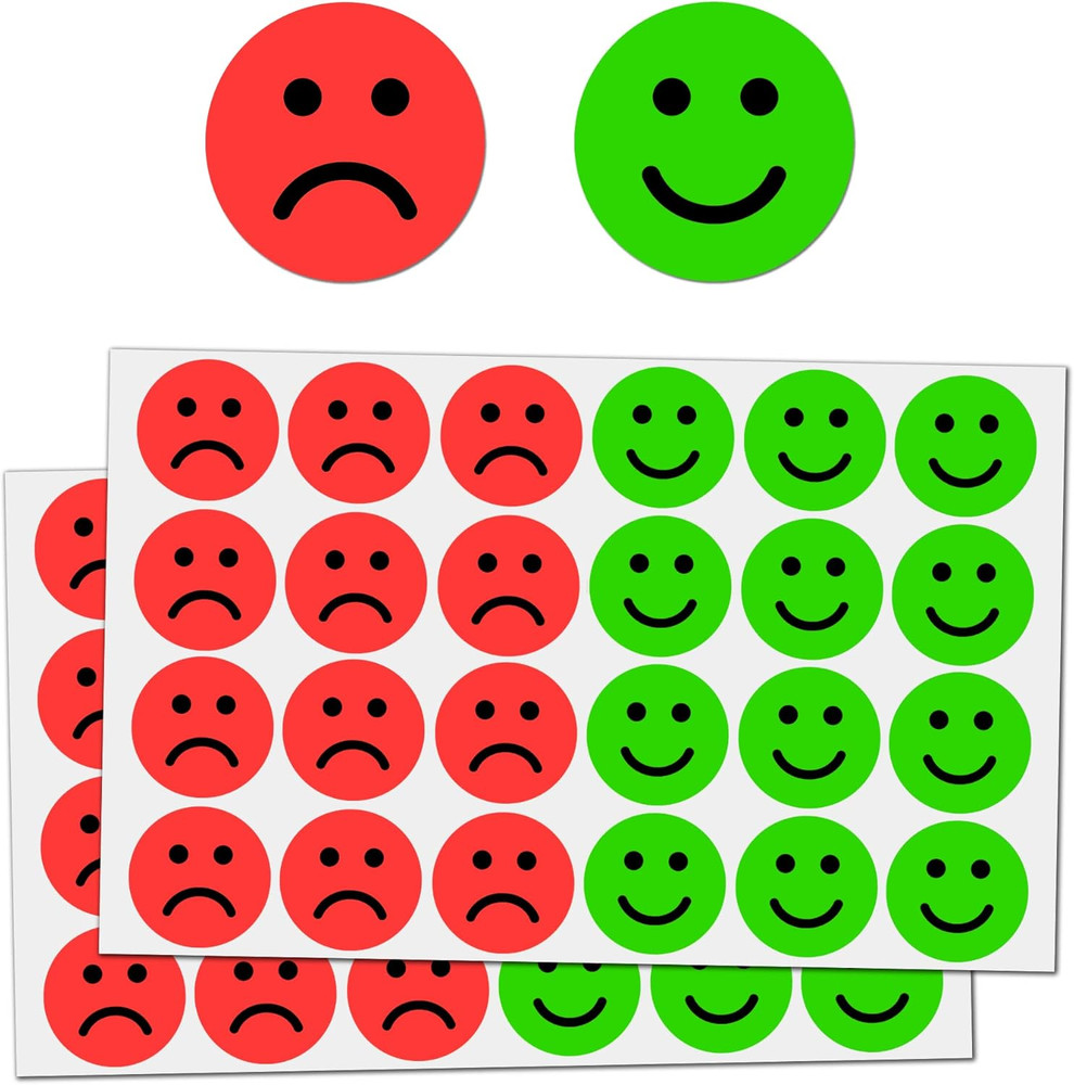 600 Pack – Happy/Sad Smile Face Behavior Emotion Stickers – Red/Green, 1″