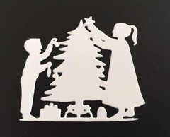Christmas Die Cuts * Christmas Tree Decorating Scene * Set of 15 White or Black