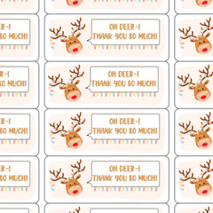 Custom Cute Thank you stickers ( 1×2 5/8 «) 100 count thank you labels reindeer