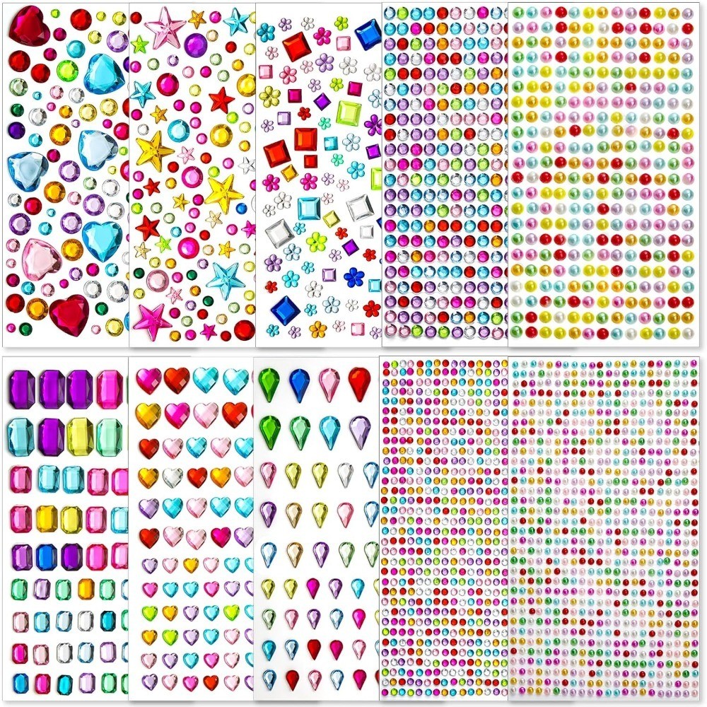 3500 Pcs Gems for Crafts, 10 Sheets Self Adhesive Jewels Stickers, Bling