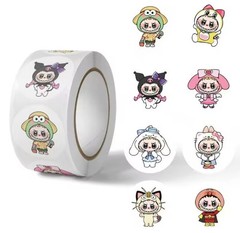 500 pcs Sticker Seals Roll Assorted Labubu In Sanrio Costume Self Adhesive NEW