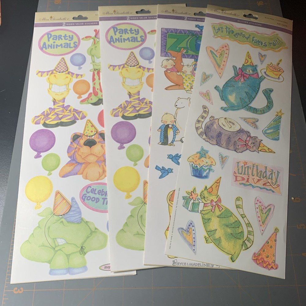 Miss Elizabeth’s- Party Animal Zoo Cat Stickers 4 packages Card Making Crafts