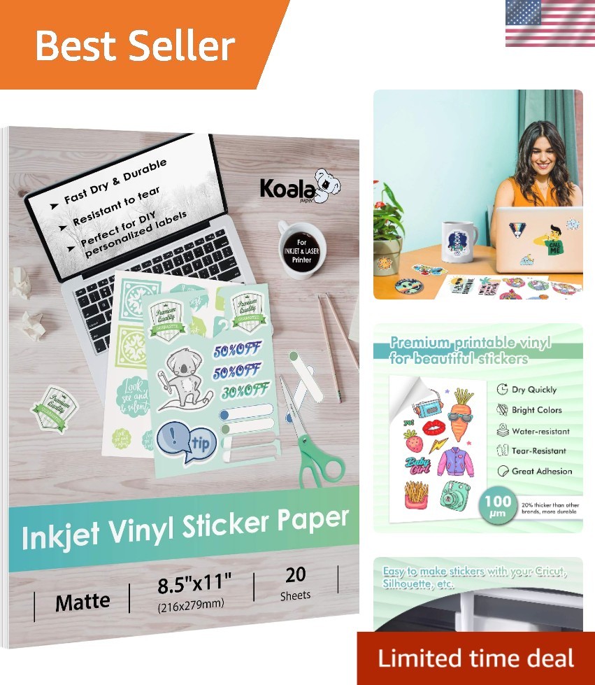 High-Quality Waterproof Vinyl Sticker Sheets for Crafts – 20 Matte Sheets 8.5×11