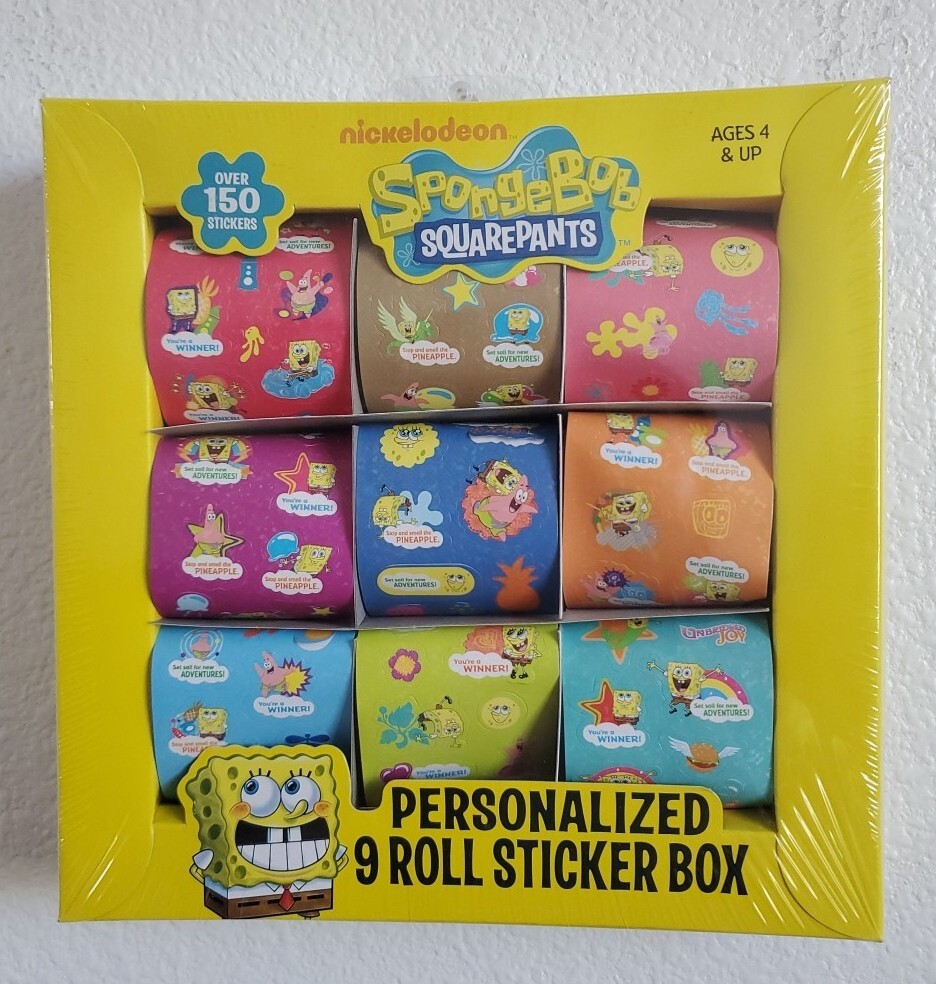 nickelodeon Spongebob Sticker Rolls – Spongebob Rolled Sticker Box (9Rolls) New
