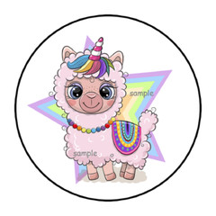 30 CUTE UNICORN LlAMA STICKERS ENVELOPE SEALS LABELS 1.5″ ROUND RAINBOW STAR
