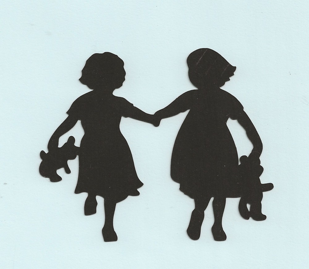 Silhouette Die Cuts – Two Girls with Teddy Bears -2 Pcs- 4″ tall ANY COLOR