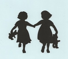 Silhouette Die Cuts – Two Girls with Teddy Bears -2 Pcs- 4″ tall ANY COLOR