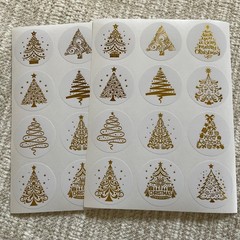 24 Gold Christmas Tree Stickers 1.5” Holiday Metallic Gold Foil Envelope Seals