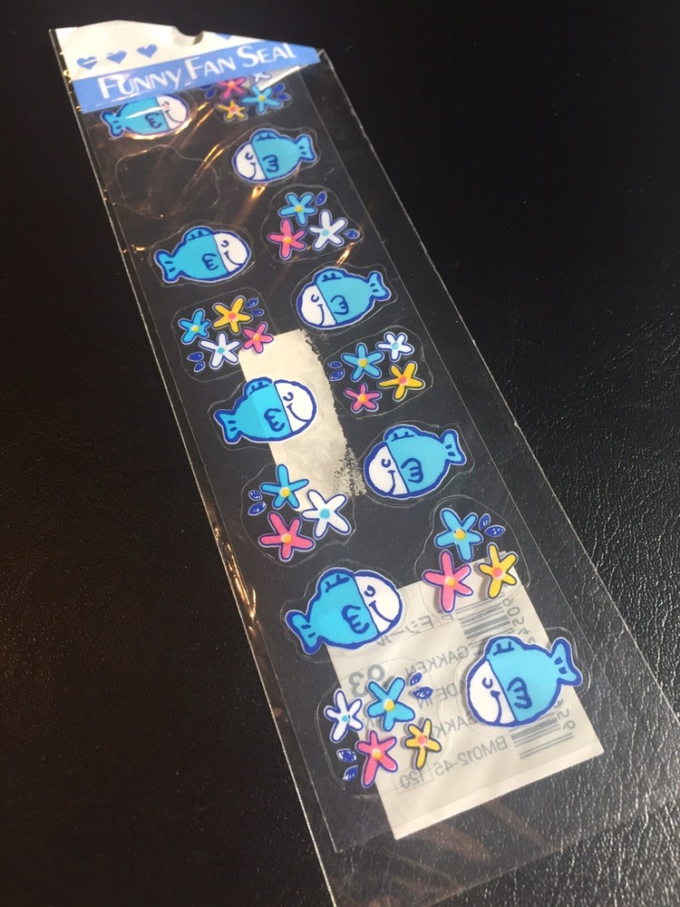 Rare Vintage Clear Cute Blue Fish Sticker Sheet Made In Japan