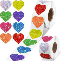 500 Pieces Glitter Heart Stickers Valentine’S Love Decorative Stickers Valentine