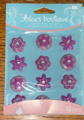 Jolees 3D Scrapbook Stickers Glittery Purple Dot Flowers Cabochons Wedding Baby