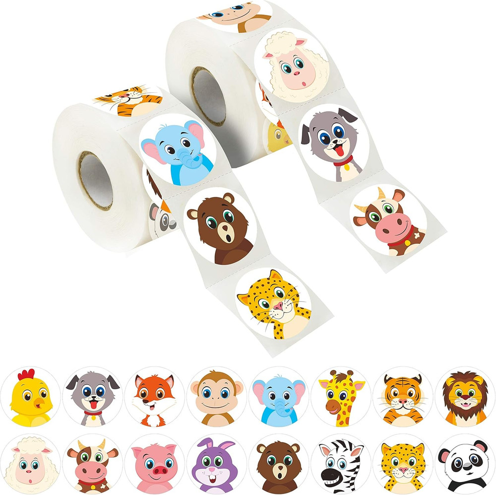 600 round Land Animal Stickers in 16 Designs, Each 1.5″ Diameter