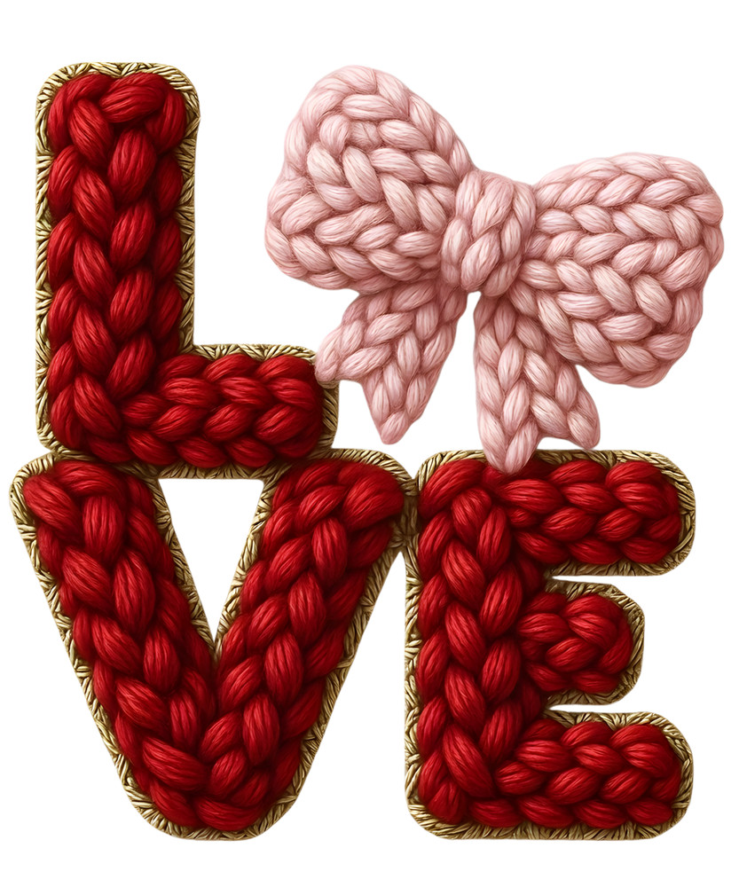 LOVE Valentine Sticker Crochet Style Love Sticker Coquette Valentine Bow