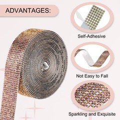 Self Adhesive Rhinestone Strips 3 Yards 0.8 Inch for Craft,Black AB