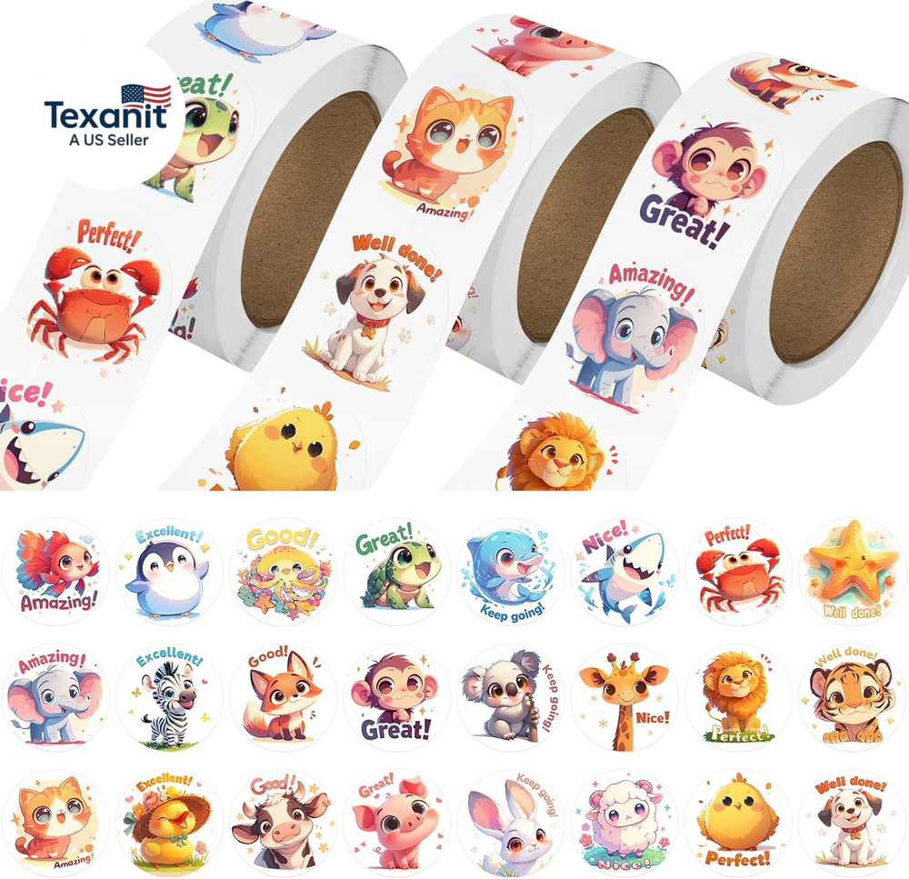 3 Rolls Animal Stickers for Kids, 1500 PCS Kids Stickers Bulk for Toddlers 2-4,