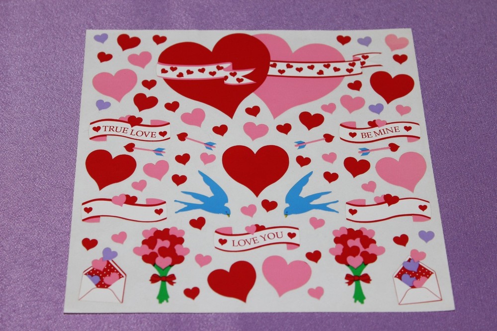 Mrs. Grossman’s RARE Lg Sheet of Vintage 1992 Valentine Heart Love You Stickers!