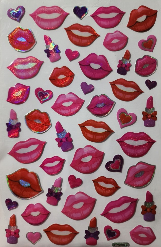 Holographic Pink Red Lips, Hearts and Lipstick Stickers 💋 ❤️💄