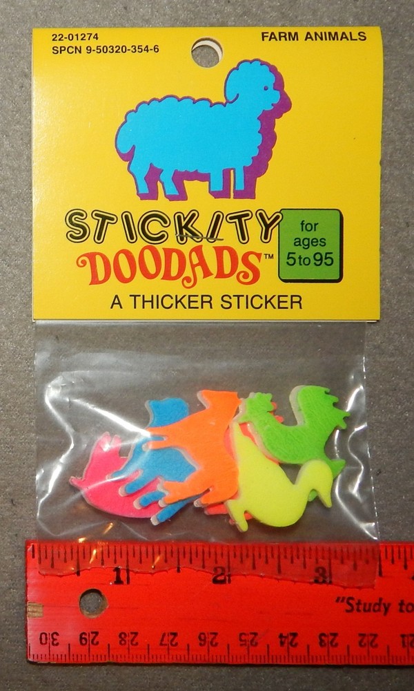 Vintage Doodads – 6 Farm Animals ‘Foam Rubber’ Stickers (1″ to 1 3/8″) new