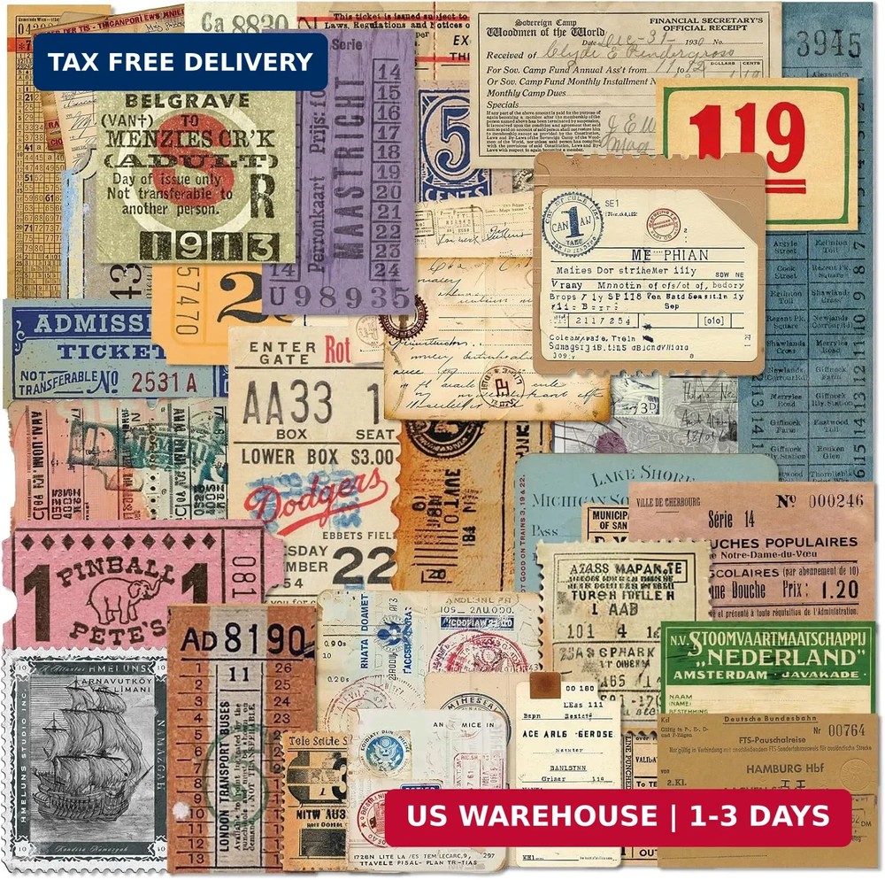 PRSTINCOL 100Pcs Vintage Sticker Pack – Scrapbooking Supplies & Junk Journal Acc
