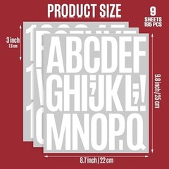 9 Sheet Large Letter Stickers, 3 Inch White Vinyl Self Adhesive | Alphabet Numbe