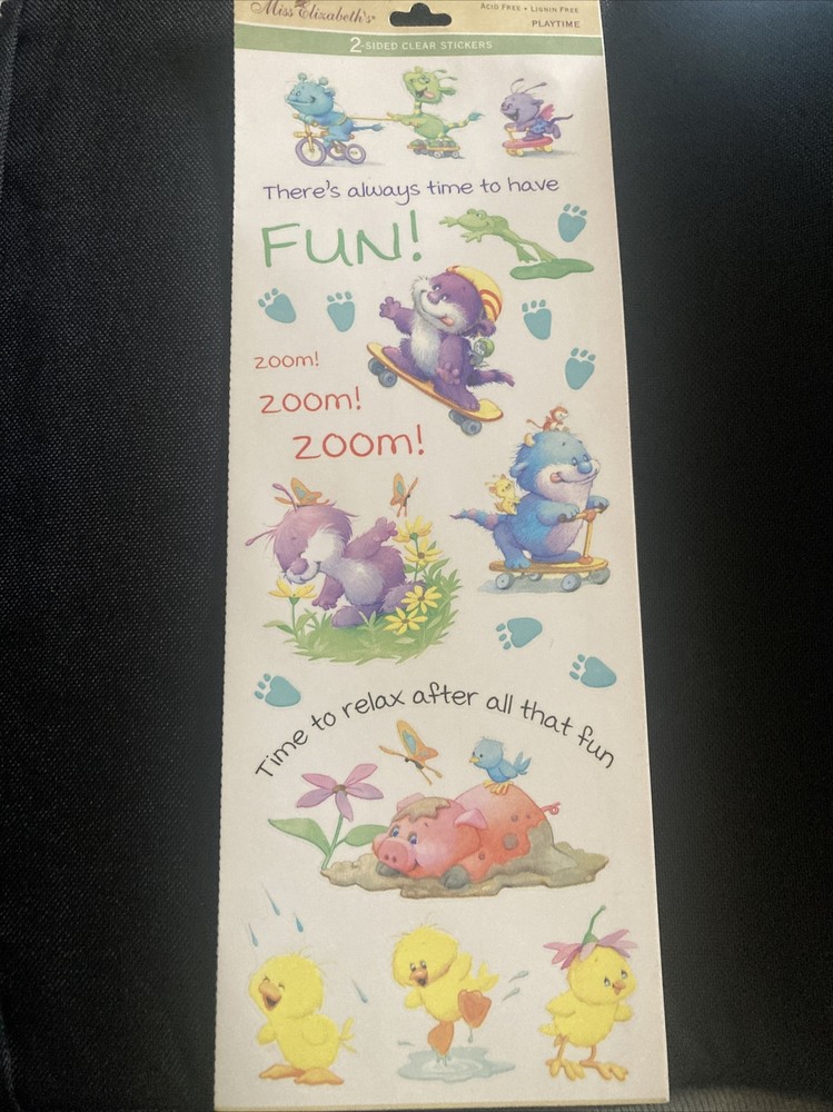 Miss Elizabeth’s Stickers Playtime Cute Monsters Animals Playing Bike Scooter