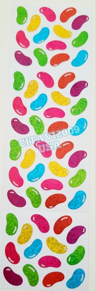 JILLSON & ROBERTS HAMBLY GLITTER STICKERS * FOOD, CANDY * MULTICOLOR JELLY BEANS