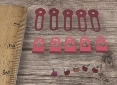 Lot Of 64 Brads & Embellishments Scrapbooking Blue Pink Red Purple Peach Green