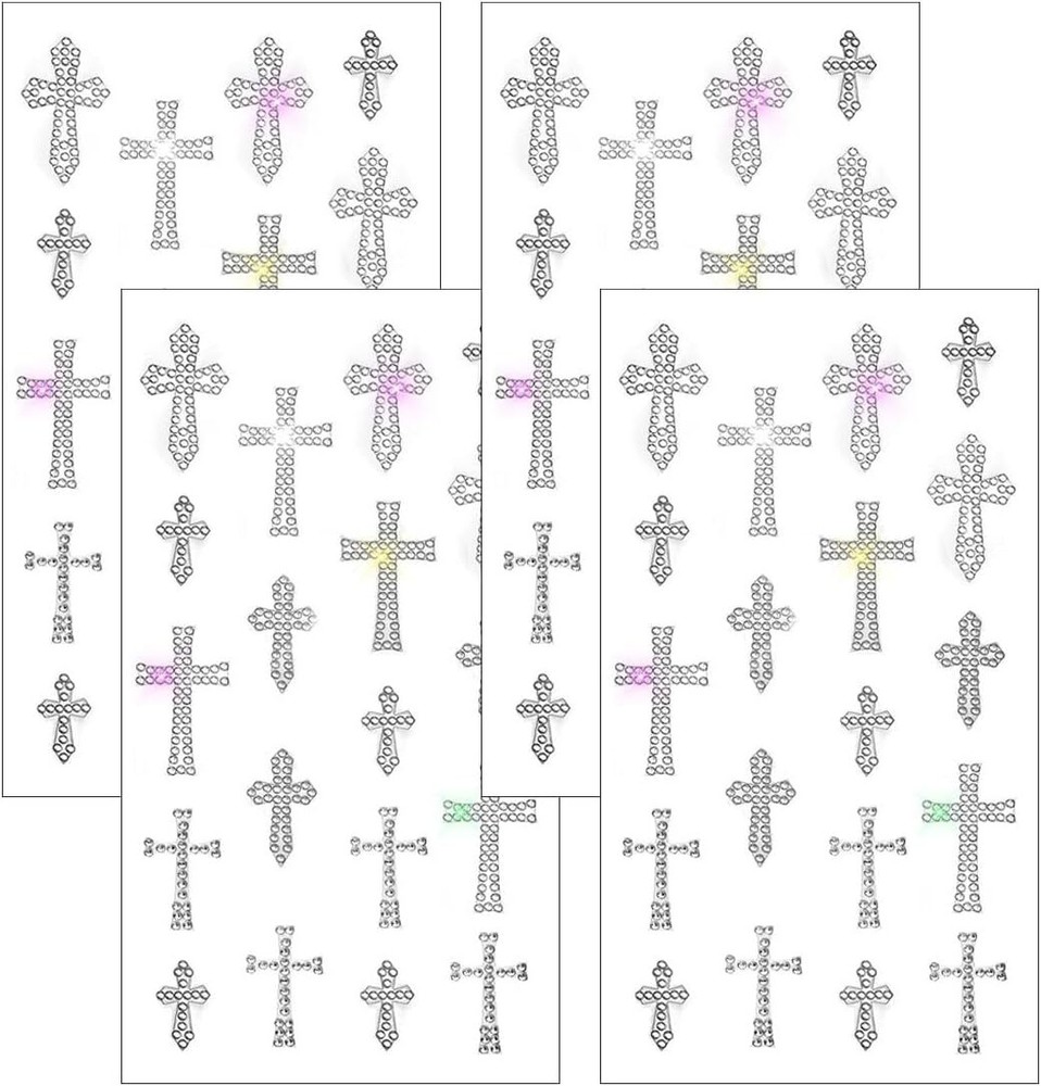 4 Sheets Crystal Rhinestone Cross Sticker Decals, Self Adhesive Glitter Bling Cr