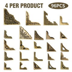 96PCS Metal Book Corner Protector, 24 Styles Iron Guard Edge Cover, Vintage Meta