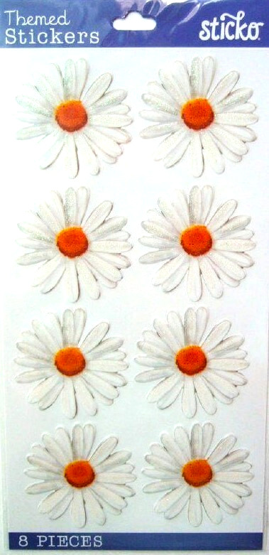 FLOWERS Flower Daisy Daisies Love Me Spring Field White Glitter Sticko stickers