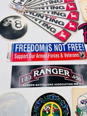 Lot of 20+ Vintage Stickers – Rock Bands, Military, Peace, Hunting, AC/DC…