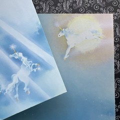 Vintage 80s Unicorn Fantasy Watercolor Paula Pastel Stationery 1985 Paper Sheets