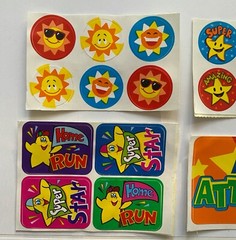 Vintage 90s Stickers happy smiley sun face super star A+ school student reward