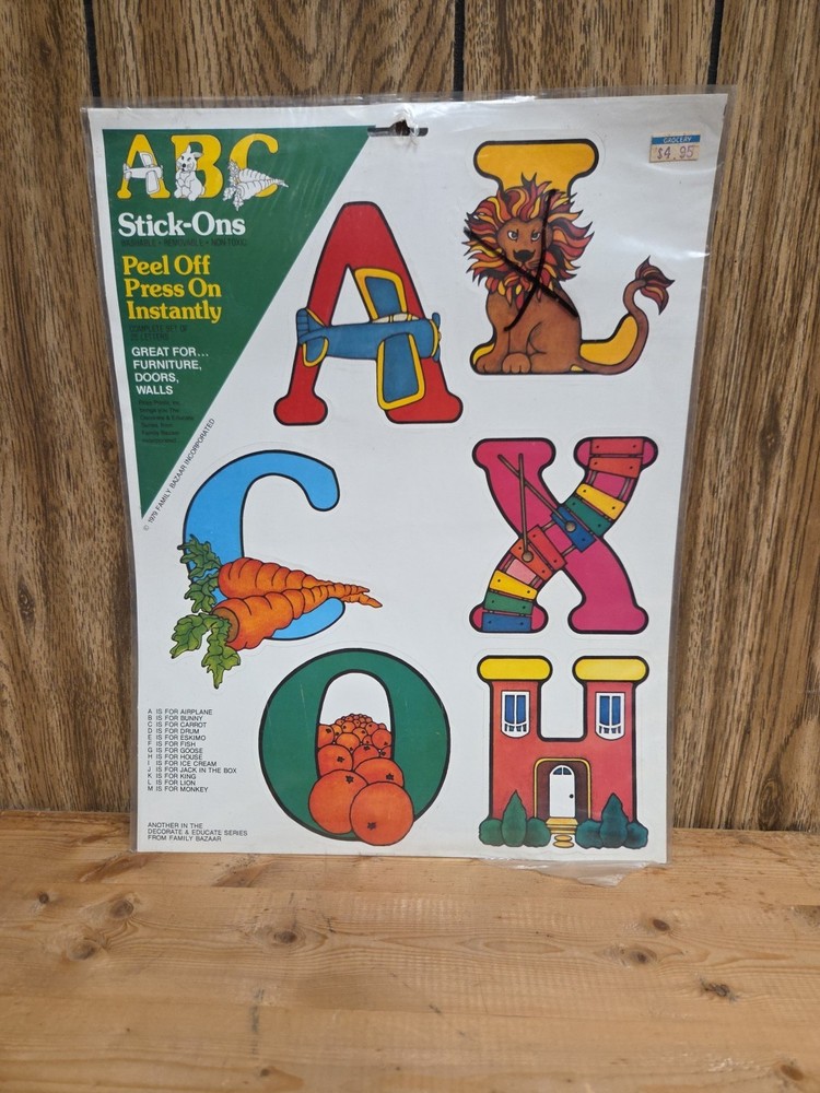 Vintage 1979 Family Bazaar ABC Stick-Ons Stickers All 26 Letters