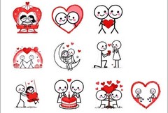 40 PCs 1-inch Valentines Day Cute Stick Figure Couple Romance Stickers