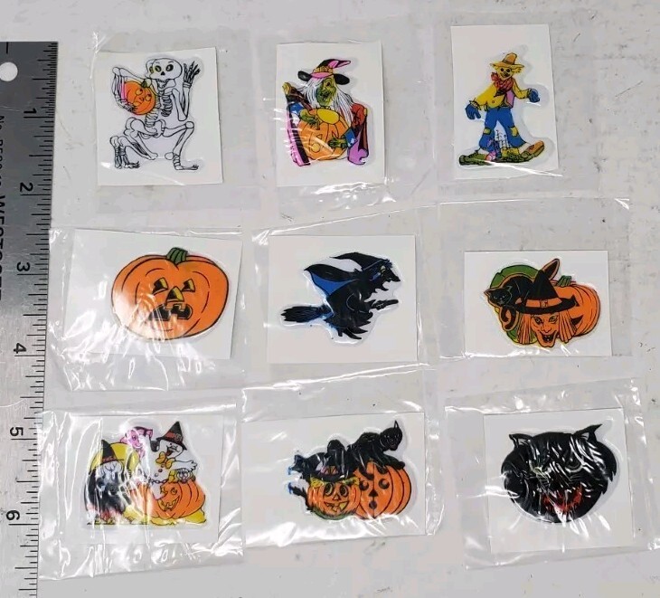 Vtg Halloween Puffy Stickers Witches Cats Pumpkin Etc Lot Of 9 1980s