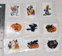 Vtg Halloween Puffy Stickers Witches Cats Pumpkin Etc Lot Of 9 1980s