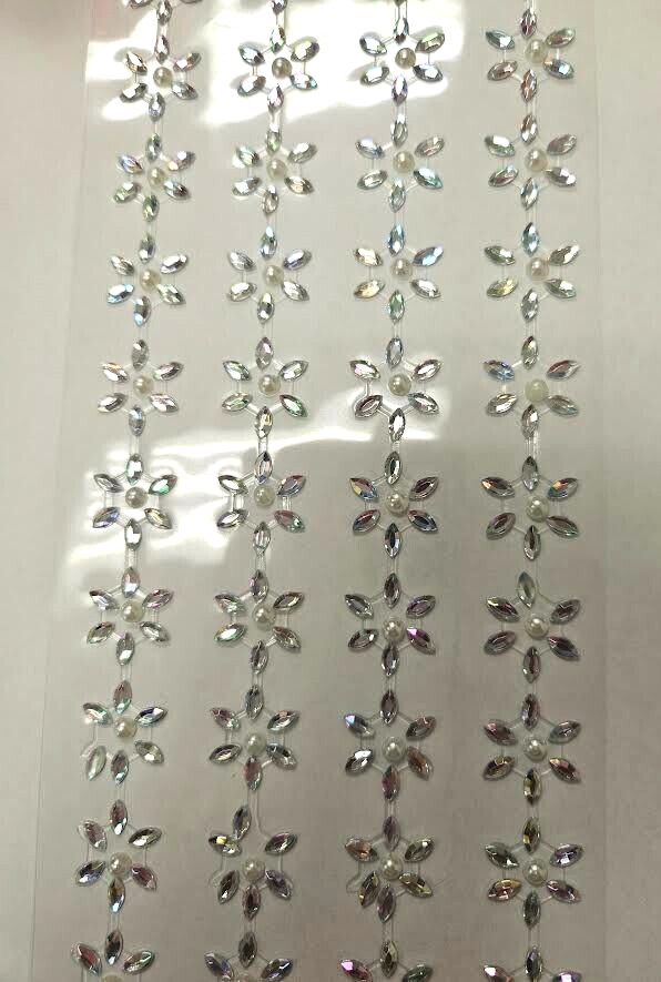 CraftbuddyUS 52 x18mm Crystal Stick on FLOWERS Self Adhes AB CLEAR Diamante Gems
