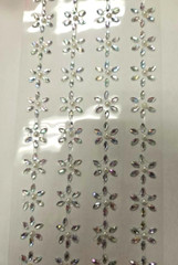 CraftbuddyUS 52 x18mm Crystal Stick on FLOWERS Self Adhes AB CLEAR Diamante Gems